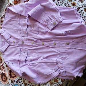 JEANS Long Sleeved Distressed button down Shirt Jack UNISEX Lavender SZ XL